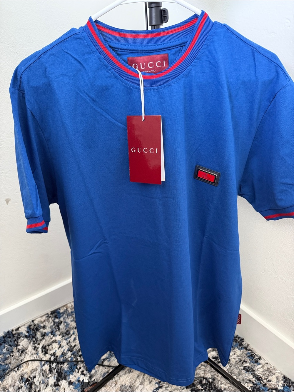 Gucci Blue Short Sleeve Tee with Red Trim